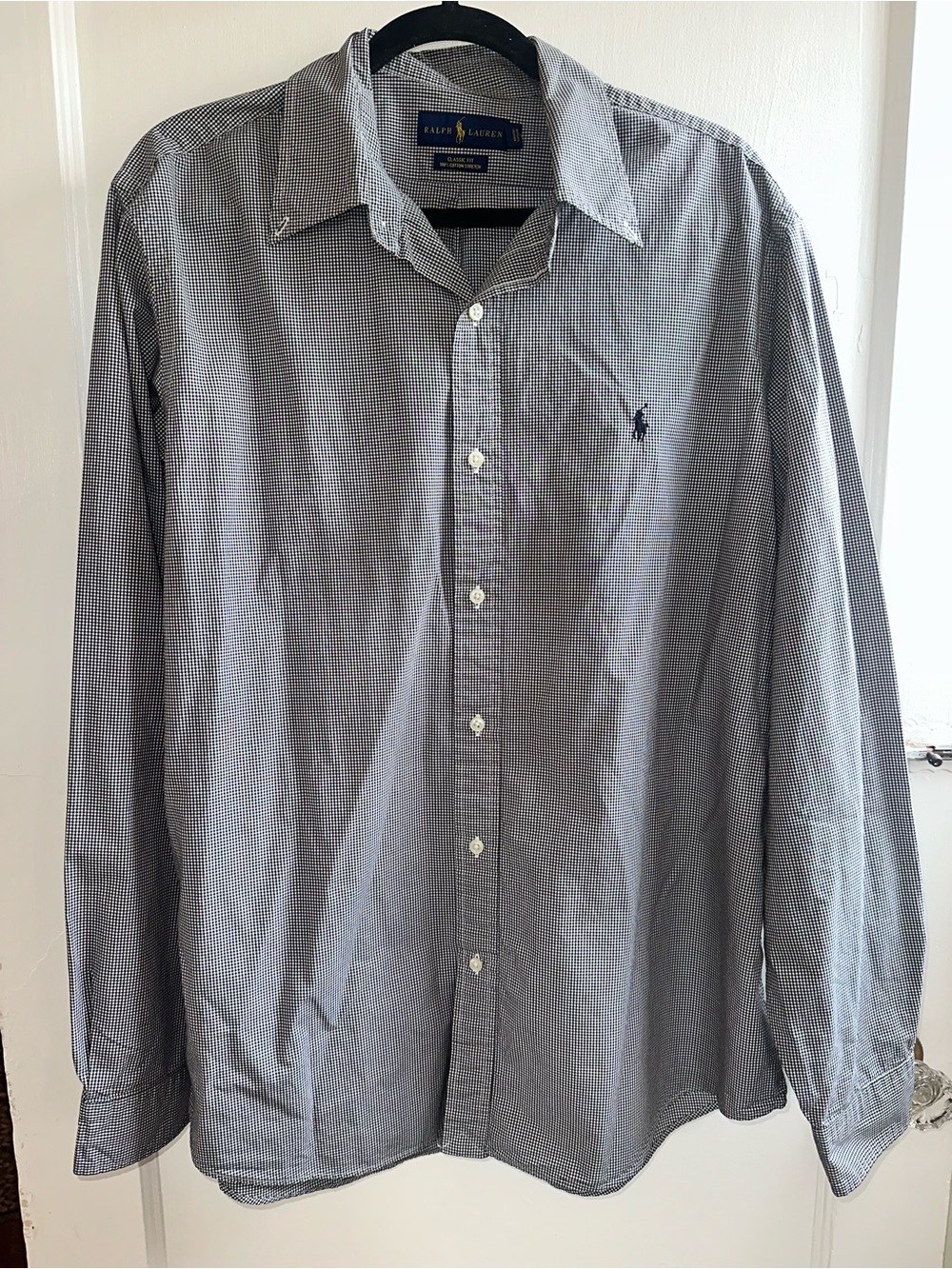 Ralph Lauren Black and White Micro-Check Classic Fit Stretch Button-Down Shirt